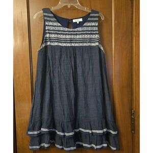 Entro Women's sz Medium White Blue Embroidered Dress Sleeveless Boho Summer Cute